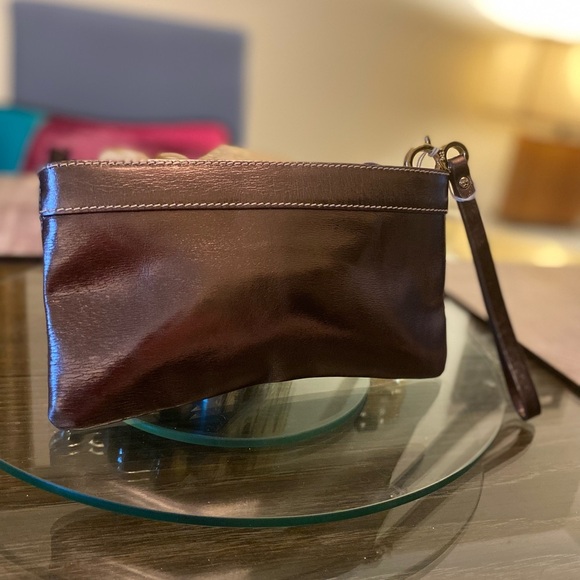 Kate Spade Chocolate Leather Pouch with Gold Detail - Picture 3 of 4